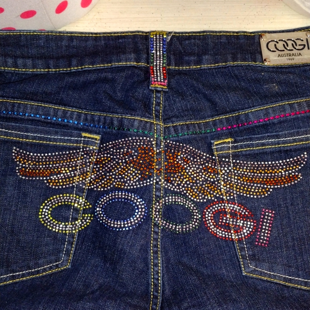 COOGI jeans Ladies 18 wide leg sequined butt Rainbow 🌈 stitches in cute spots